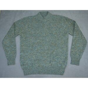 Turtleson Merino Wool 1/4 Zip Pullover Sweater Knit Men's Medium Green Blue